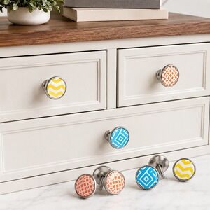 Lot of 10 Decorative Cabinet Knobs Blue Orange Yellow Geometric Hardware